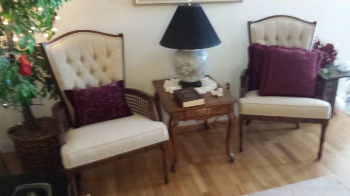 Nice cane sided side chairs with very clean upholstery