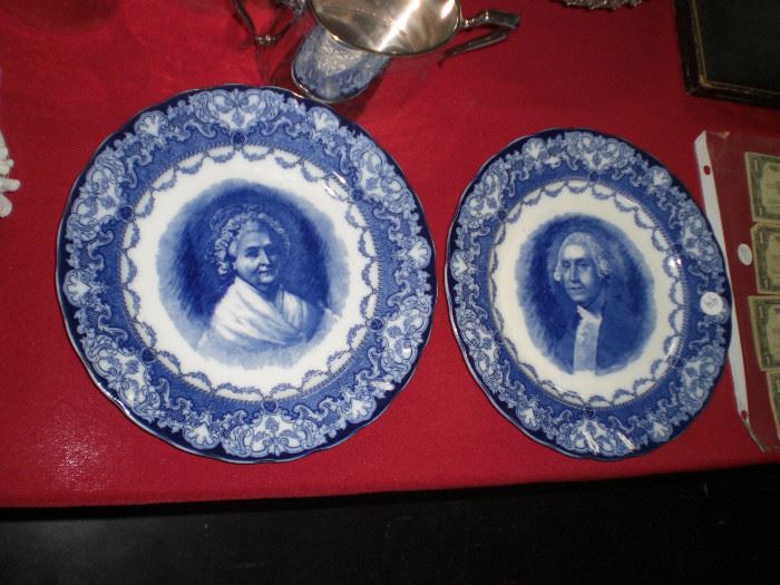 Royal Doulton flow blue George & Martha Washington plates 