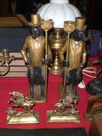16" bronze wolf in top hat & tailcoat figural candlesticks
