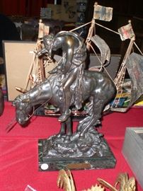 15" bronze End of the trail by James Fraser on marble platform