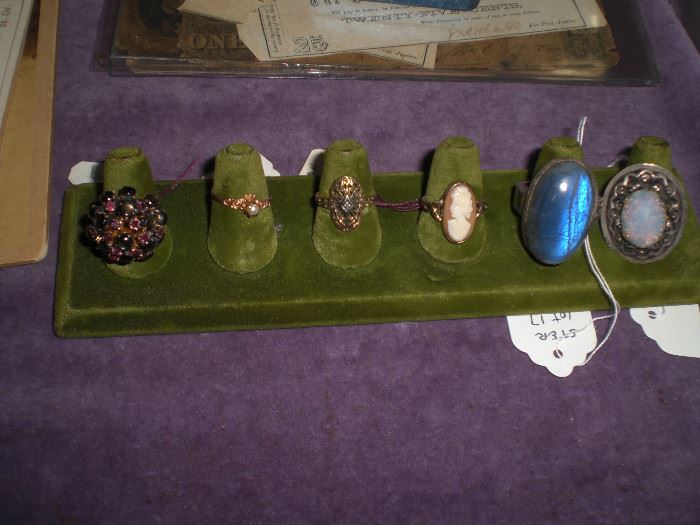 Victorian garnet, cameo and other rings