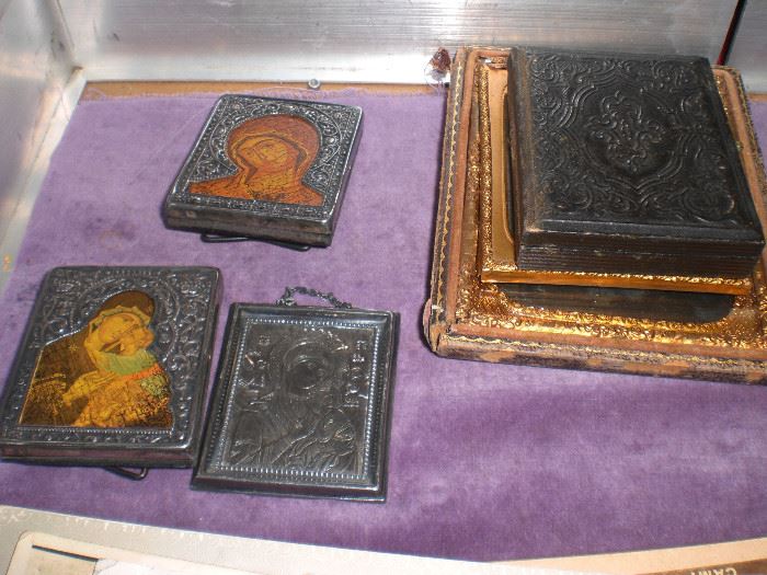 miniature silver mounted Icons and 19th century cased photographic images