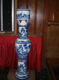 5' tall 6 piece blue and white faienceware water purifier c.1880