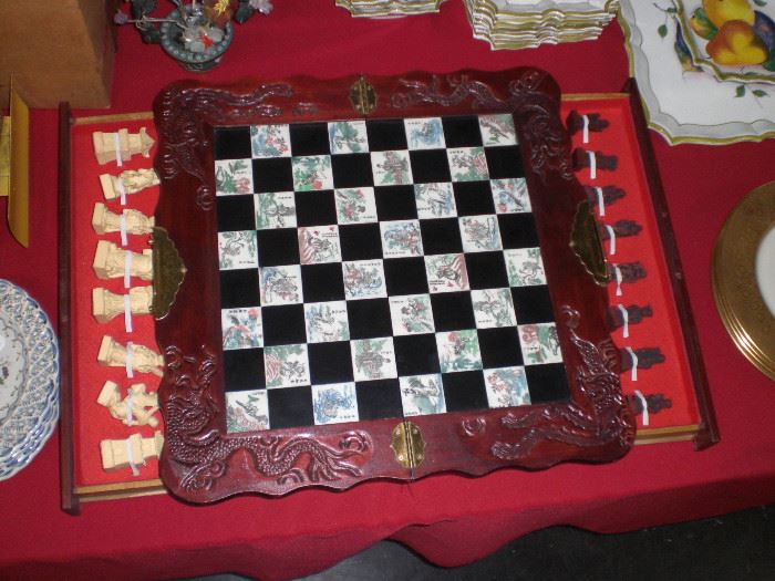 dragon carved chess set