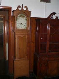 18th century pine weight driven grandfather clock