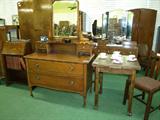 Great Oak Dresser with Mirror, Small Table & Chair