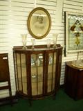 Queen Anne Glassfront Display, Vases & Vintage Photo