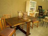 Drop Leaf Table, Whiskey Jugs wrapped in Rattan, Vintage Kitchen Cabinet