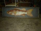 Huge 9' Fish painting with primitive wood frame