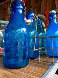 Vintage Blue Glass Bottles