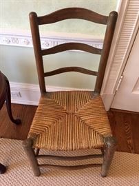 Set of 6 antique ladder back chairs with hand woven rush seats