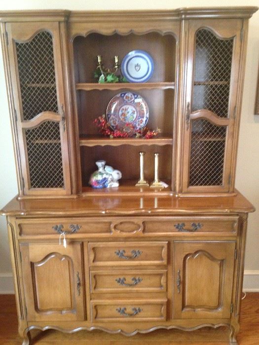 Country French Provincial breakfront china cabinet 