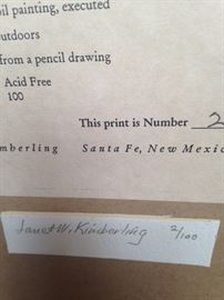 Signed and numbered by Janet Kimberling