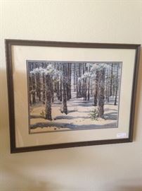 Framed snow scene by artist Adele Lewis