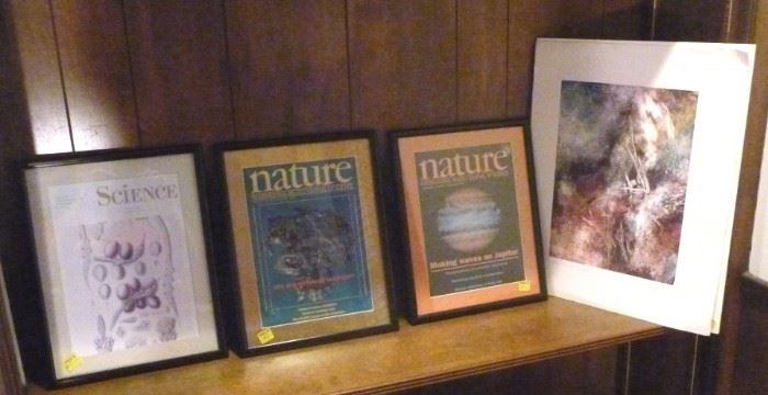 Three framed magazine covers and one unframed  signed lithograph
