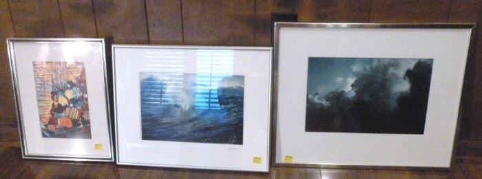 Two framed and matted photographs, one is signed,  and one framed illustration
