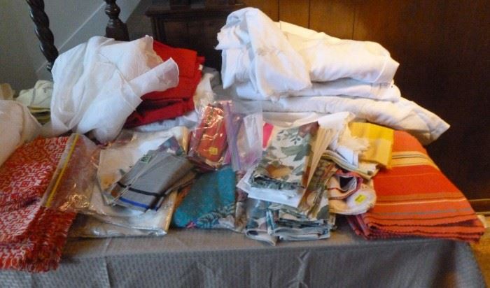 Box lot of linens, tablecloths, napkins, scarves,  etc.
