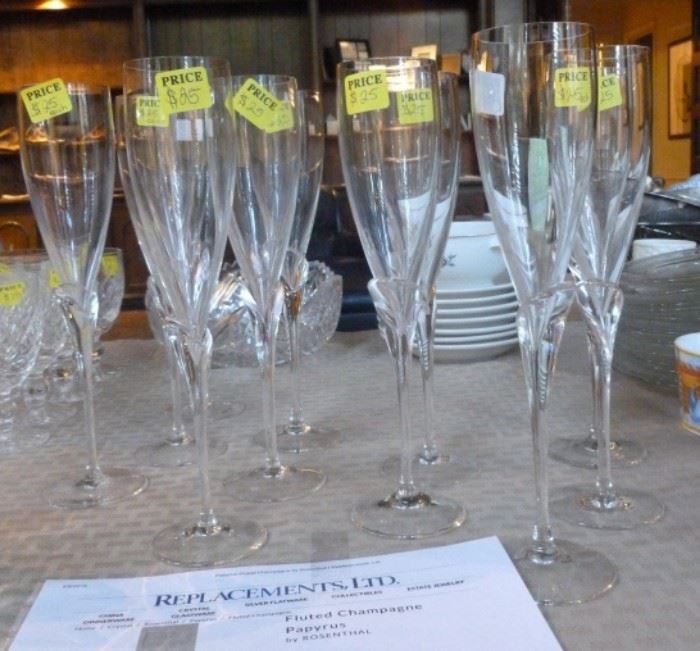 Box lot of Rosenthal Papyrus crystal champagne  flutes, $150 each on replacements.com
