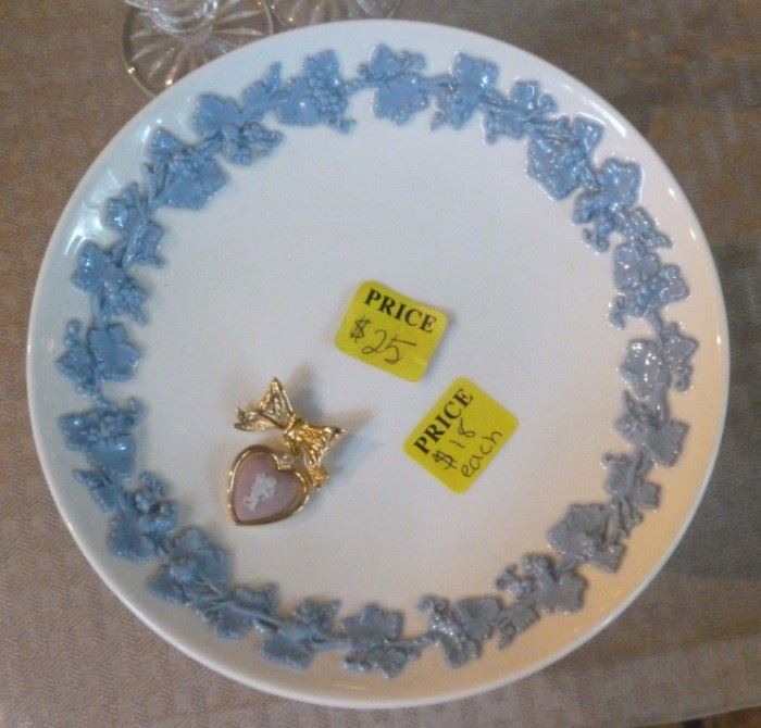 Wedgwood compote and Wedgwood heart pin
