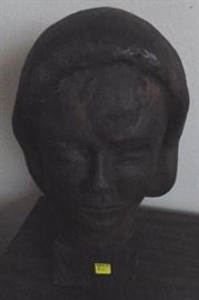 Carved wooden bust of lady head, heavy, 16" H
