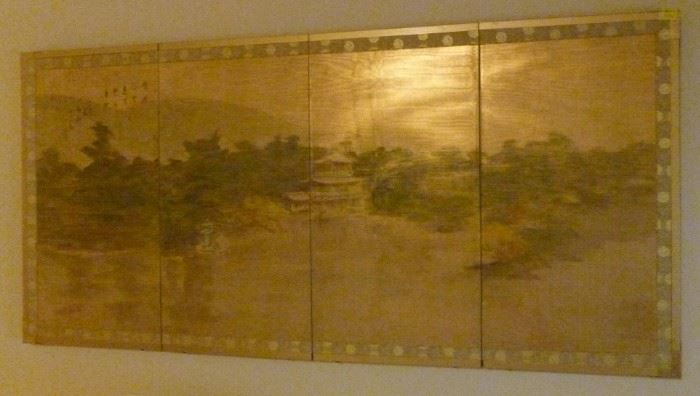 Vintage Asian four panel hanging wall art
