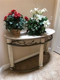 Sofa/entry table, stone topped with matching mirror
