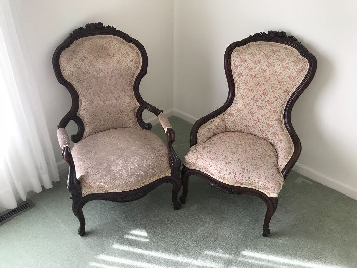 Victorian Ladies and Gentleman Parlor Chairs 