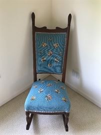 Antique Rocker with Needlepoint Seat and Back