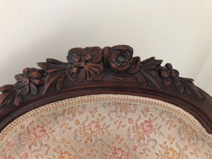Detail of Victorian Ladies and Gentleman Parlor Chairs 