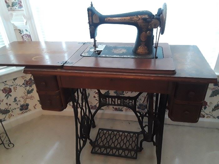 antique singer sewing machine with table