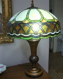 Pair of Lamps with Large Stained Shades