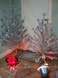 Two Aluminum Christmas Trees with Color Wheels.