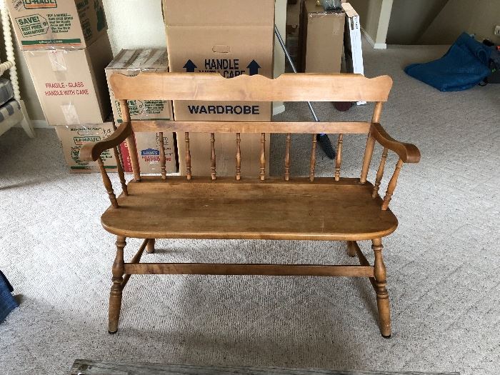 Early American bench purchased at Brimfield MA outdoor market in the ‘80s. 