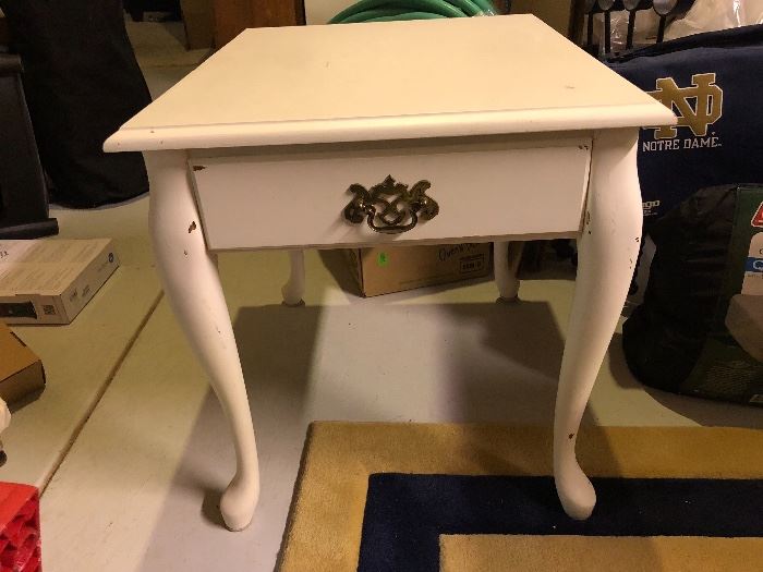 Cherry wood side table painted white. Can be stripped and stained to original state or freshened up with a coat of paint. 