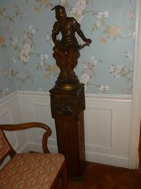 Beautiful Old Signed Bronze Sculpture and amazing old carved wood pedestal