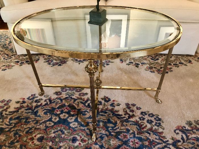 Polished solid brass oval cocktail table by La Barge