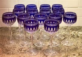 Stunning Waterford cobalt cut to clear vintage stemware - 16 in all