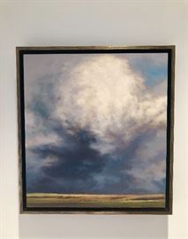 Oil on Panel by Tom Howard: "Prairie Thunder, 2003" Image size 13 x 12. Framed size is 14.5 x 13.25. Signed, dated and titled on back panel. 
