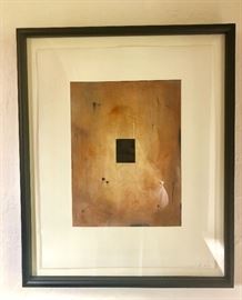 Watercolor with dry pigment on paper by Edward McHugh.  "Untitled, Red" (Block Series), 2001. Image size: 11 x 8.25. Paper size : 17 x 13.5. Framed 19.75 x 16.5. Signed and dated lower right.