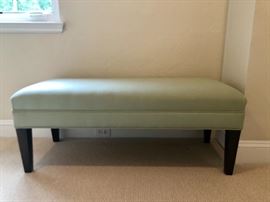 Upholstered bench in sage green. Domain Furnishings.