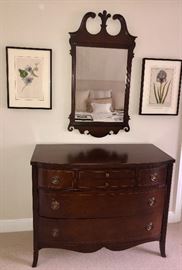 Chippendale style, vintage mahogany bureau with 4 top drawers and two big lower drawers. Beautiful matching mirror.