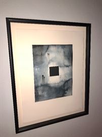 Watercolor and dry pigment on paper by Edward McHugh.  "Untitled, Blue" (Block Series), 2000. Image size: 10 x 8. Paper size : 16.25 x 13. Framed 19.5 x 15.75. Signed and dated lower right.