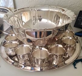 Fantastic silverplate punch  bowl with cups