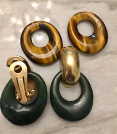 Jade and Tiger's Eye Earrings - interchangeable with the 14K gold base.