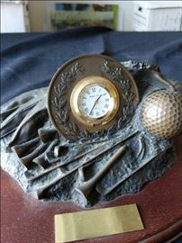Royal Tower bronze golf clock on wooden base