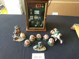 Shadow box with golf items 8 x 12 x 8 with figurines