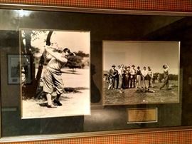 Large photo of Bobby JoNed framed with group photo that includes several other golf pros.