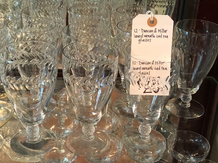 Set of Duncan & Miller Crystal "Laurel Wreath" polished cut stemware,  12 iced tea goblets for $25.00