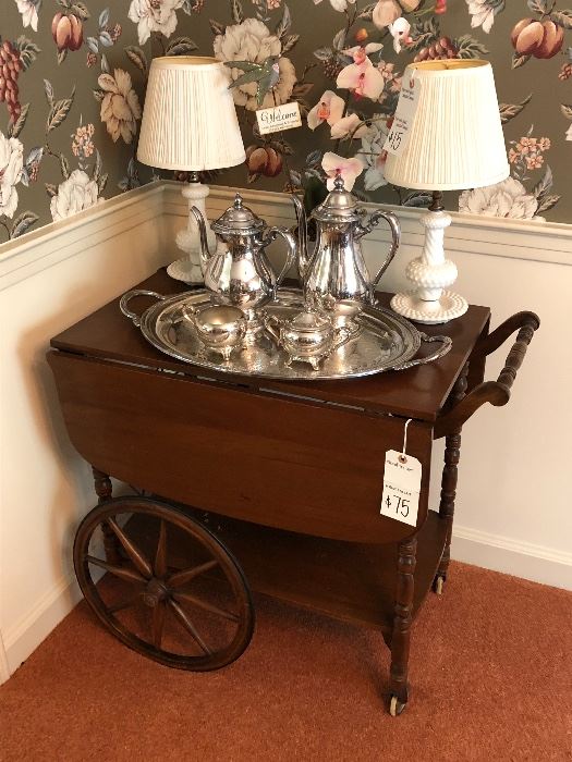 Colonial style cherry tea cart  $75 