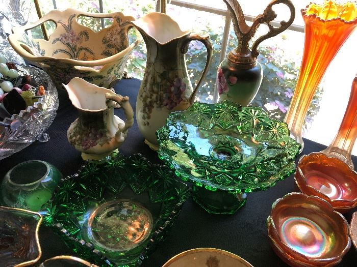 Green EAPG Glass, Painted China etc. 